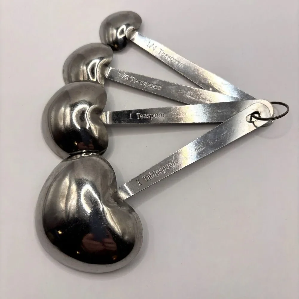 Heart Shaped Stainless Steel Measuring Spoons Set of 4 with Positive Sayings